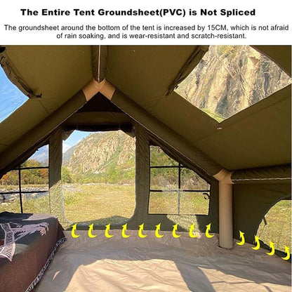 Cotton Canvas Inflatable Tent with Stove Jack, Green, Small