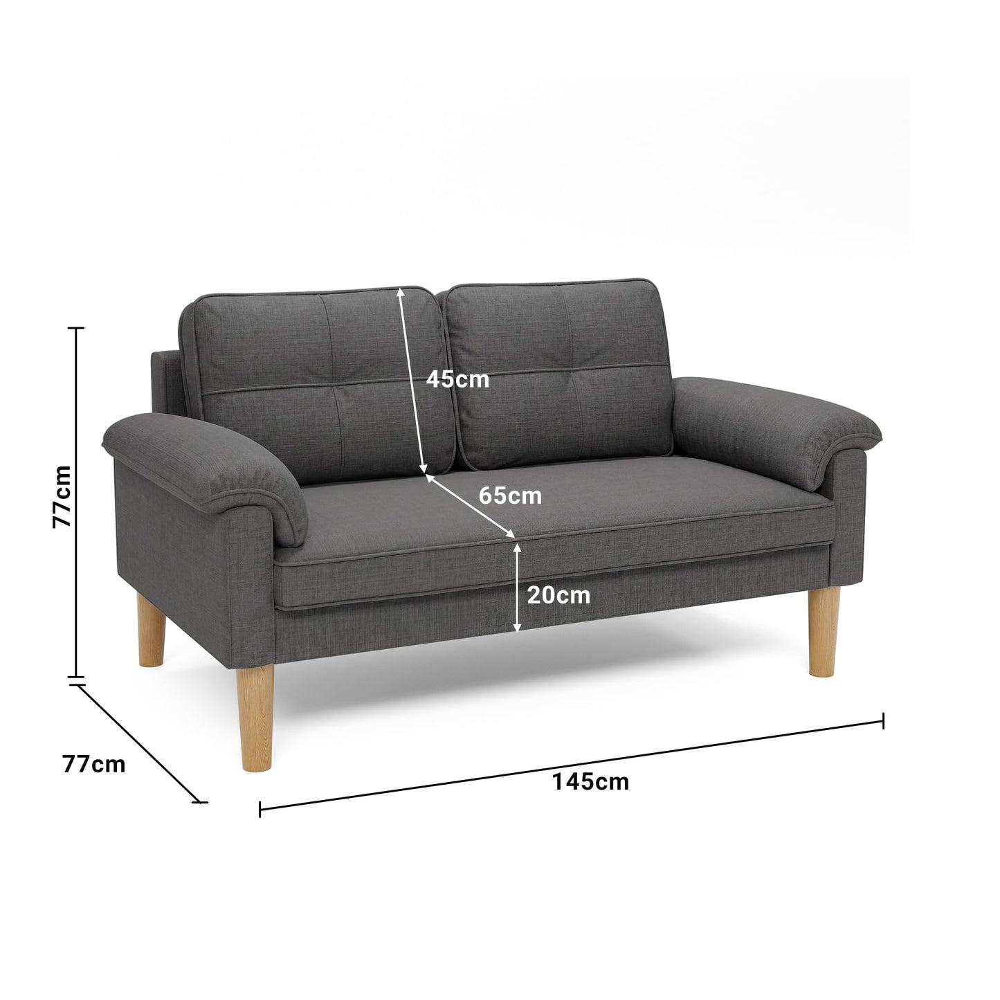 Xbro 2-Seater Sofa, Small Couch 2-Seater with Armrest and Side Pocket, Modern Fabric Couch for Living Room, Home, Office, Easy Assembly, 145 x 77 x 77 cm