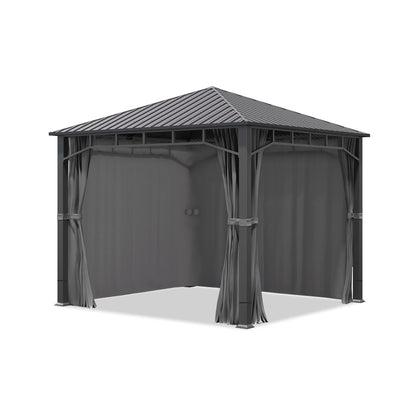 TOOLPORT Garden gazebo 3x3 m hardtop steel roof, 4 side panels in grey, poles 9x9cm