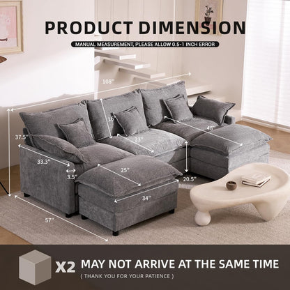 The Haven 108" U-Shaped Modular Cloud Sofa – Deep Seat Chenille Sectional