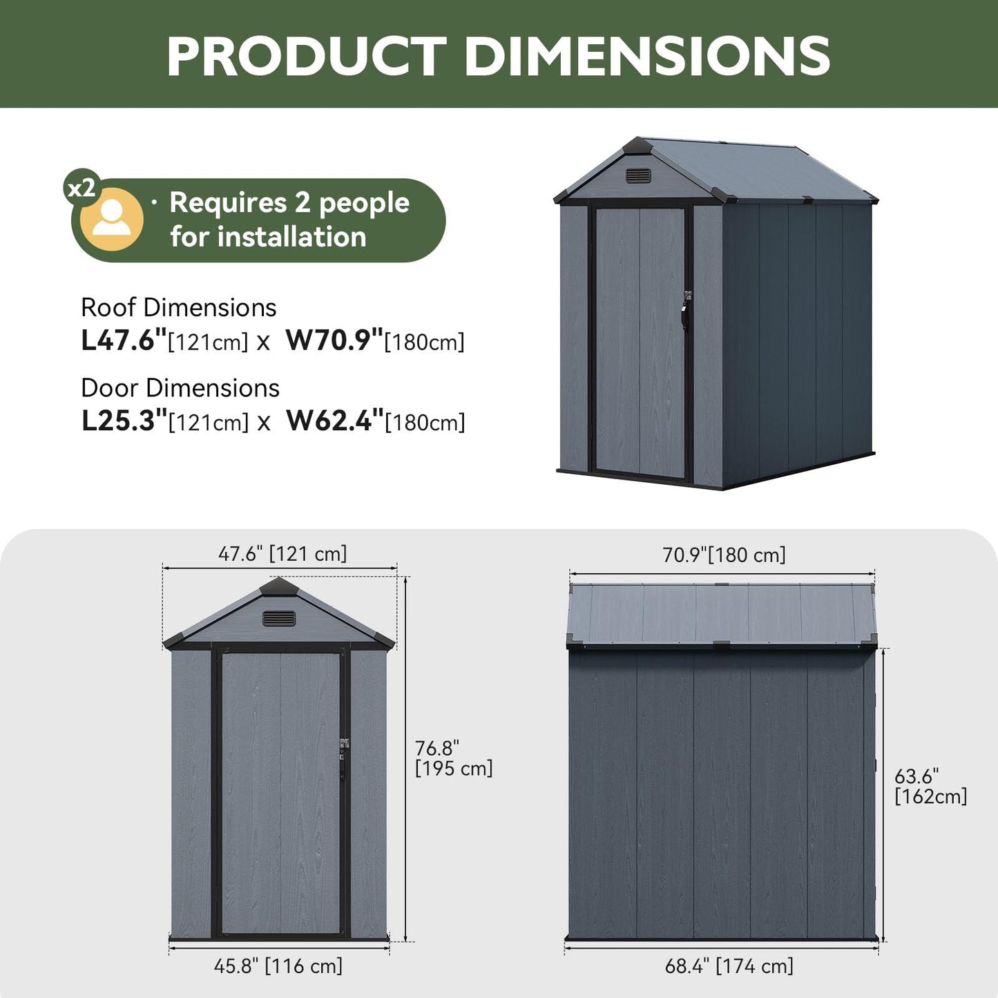 Aoxun 4×6 FT All-Weather Resin Storage Shed, Outdoor Plastic Tool Shed with Reinforced Floor, Lockable Door, Window & Vent for Garden Patio Backyard, Stores Bike, Garbage Can & Yard Gear, Dark Gray