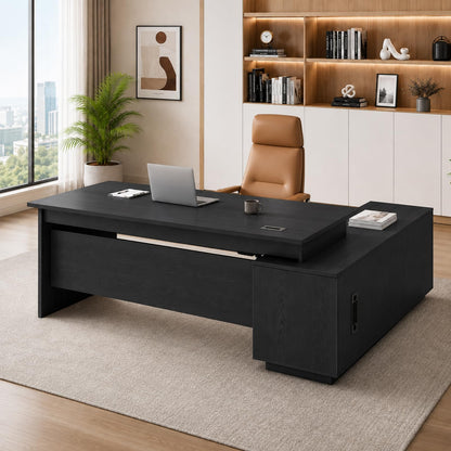 SNUGLIFY Large Executive Desk with Storage Cabinet and Drawers, Office Desk with Open Shelves, Cable Management, Desk for Home Office, Executive Office & Managers