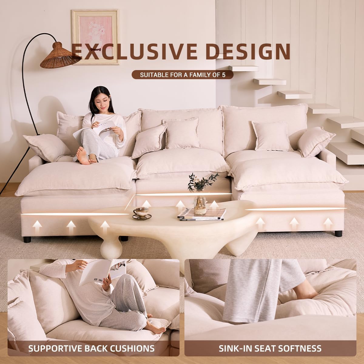 The Haven 108" U-Shaped Modular Cloud Sofa – Deep Seat Chenille Sectional
