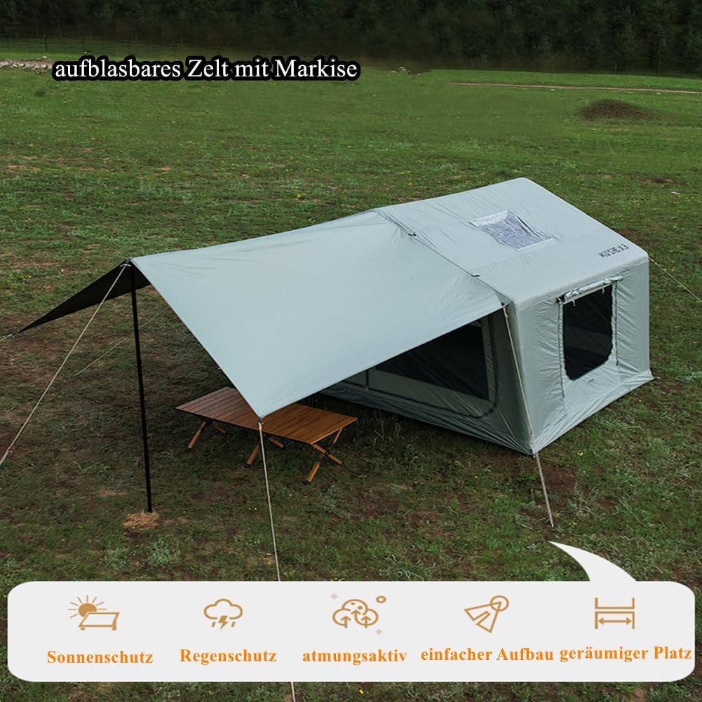 TentHome Inflatable Cabin Tent 2-3 Person, Awning, Green
