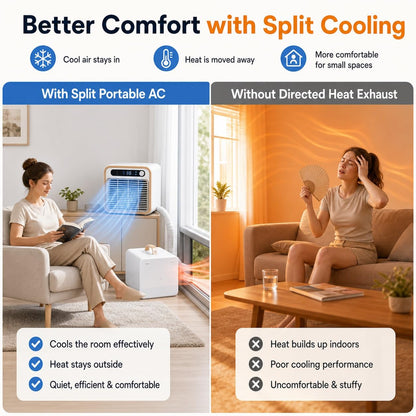 5000 BTU Portable Split AC, Smart Quiet Cooler with Remote & App Control, 12H Timer & 130m³/h Airflow, DIY Installation for Bedroom, Office, RV, Camping(1.5m tube)