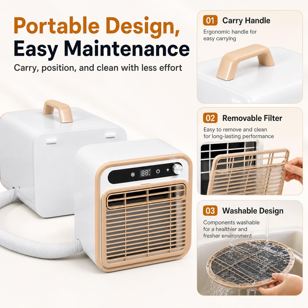 5000 BTU Portable Split AC, Smart Quiet Cooler with Remote & App Control, 12H Timer & 130m³/h Airflow, DIY Installation for Bedroom, Office, RV, Camping(1.5m tube)