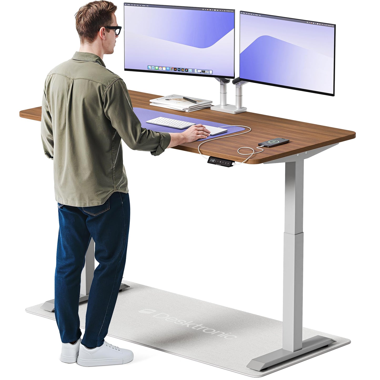 Desktronic HomeOne Standing Desk 160x80cm – Dual Motor Electric Height Adjustable Desk with USB & USB-C Charging, 3 Memory Presets & Touchscreen Controller – Home Office