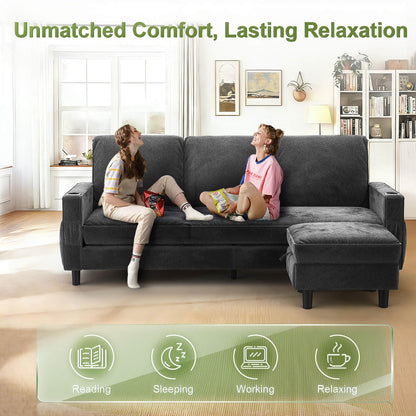 Aotumm Ciort 3-Seater Sofa with Storage Ottoman Footstool, L-shaped Chaise Lounge Sofa with USB Charging Ports, 2 Cup holders, Modern Fabric Small Space Corner Sofa Couch for Living Room (Deep Grey)