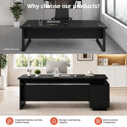 SNUGLIFY Large Executive Desk with Storage Cabinet and Drawers, Office Desk with Open Shelves, Cable Management, Desk for Home Office, Executive Office & Managers