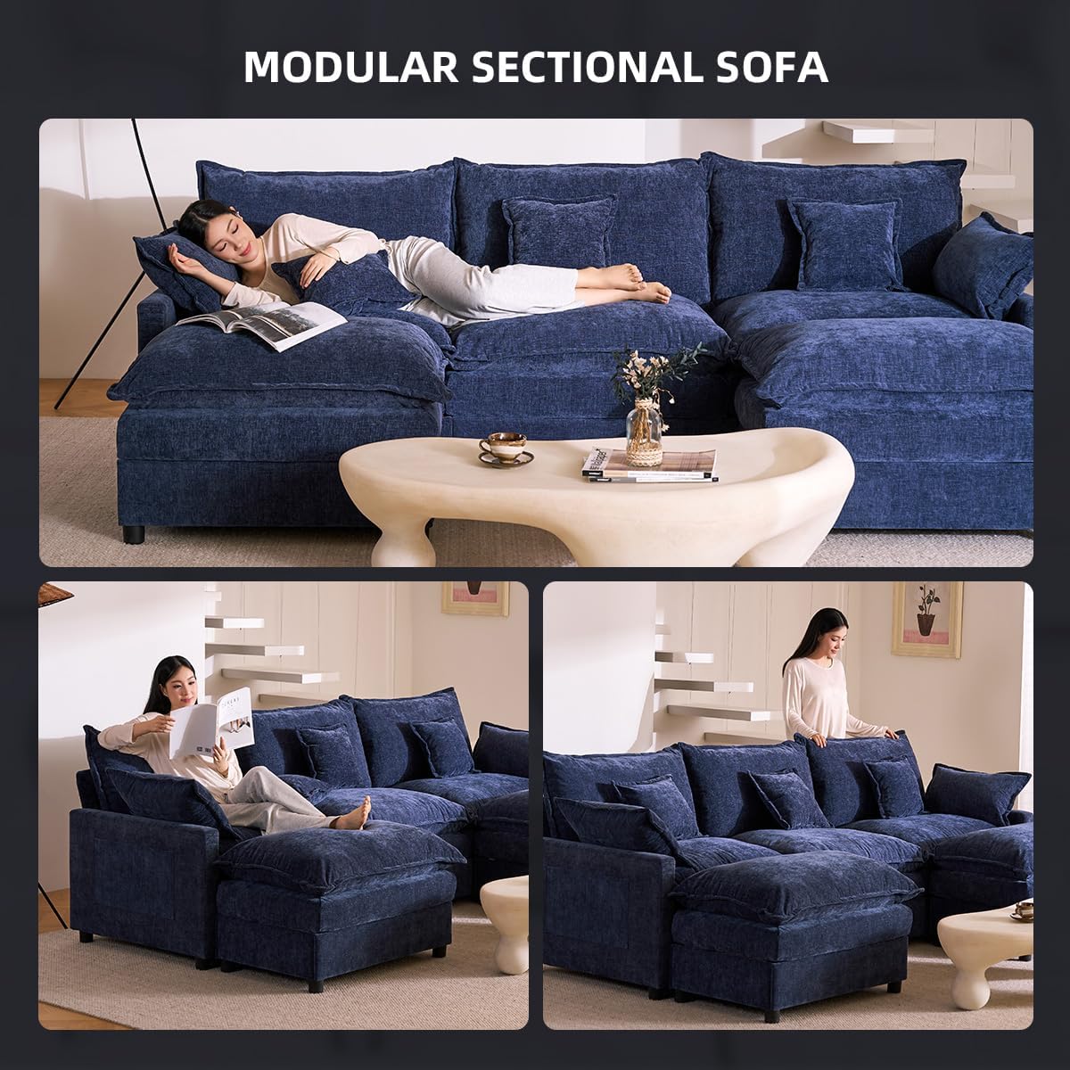 The Haven 108" U-Shaped Modular Cloud Sofa – Deep Seat Chenille Sectional