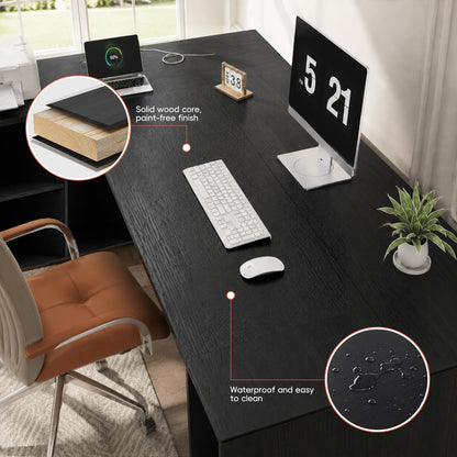 SNUGLIFY Large Executive Desk with Storage Cabinet and Drawers, Office Desk with Open Shelves, Cable Management, Desk for Home Office, Executive Office & Managers