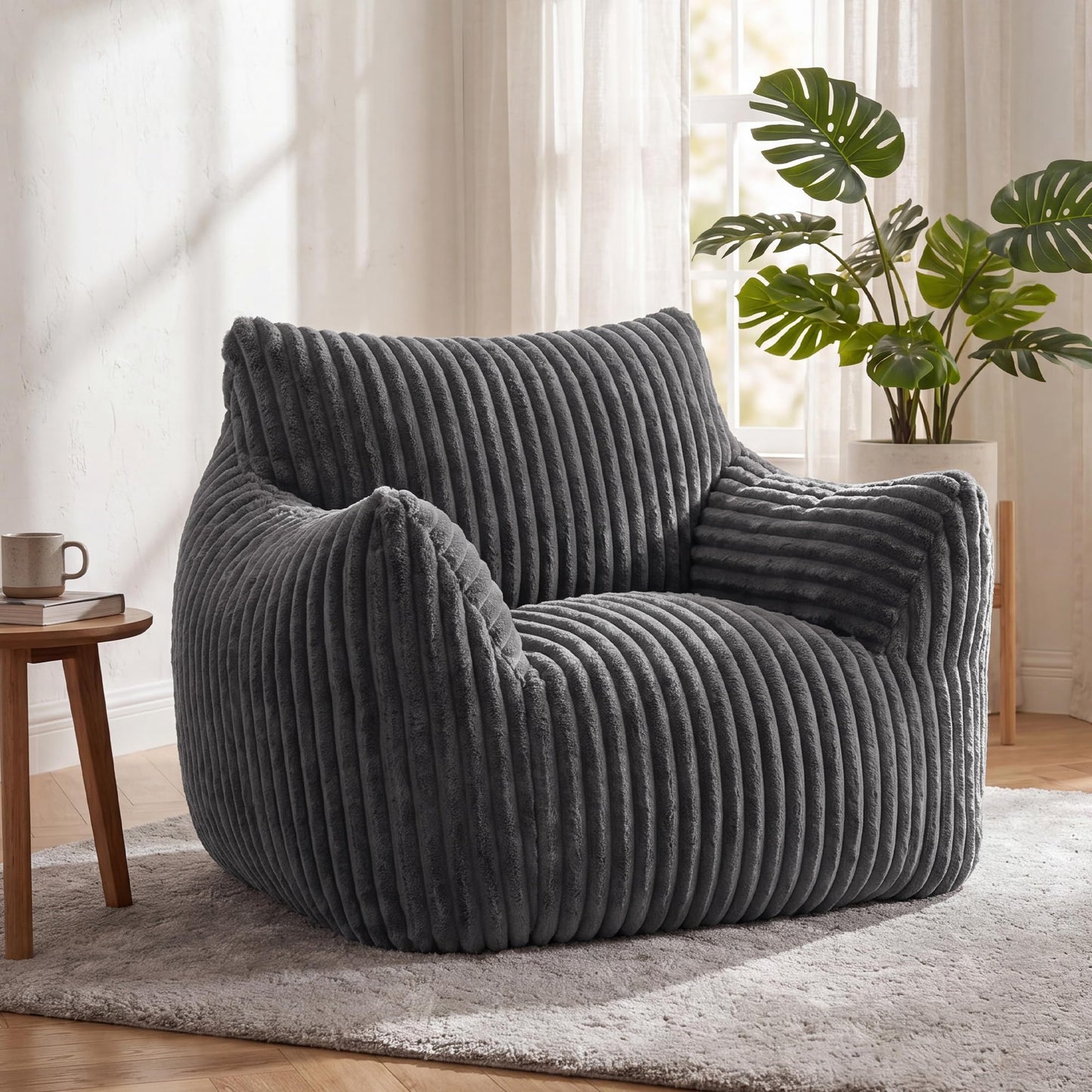 Hamlody Corduroy Bean Bag Chair, Premium Shredded Foam Single Sofa