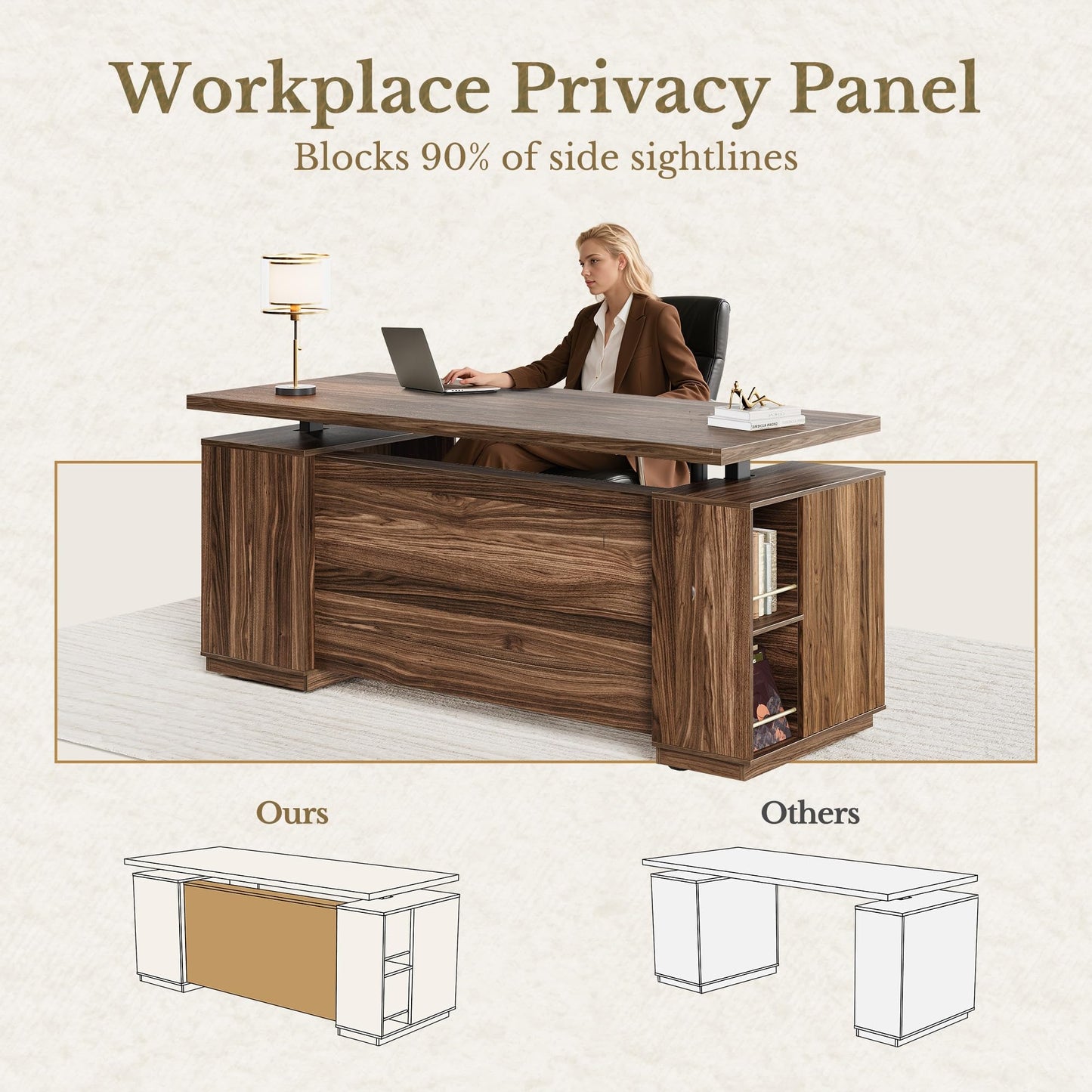 HUANUO 178×76cm Electric Standing Desk with Storage for Home Office
