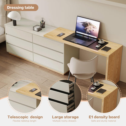 LumivoxNest Modern L-Shaped Desk with 6 Drawers, Adjustable Corner Desk 1.4m to 2.5m, White Computer Desk for Home Office, Study & Gaming