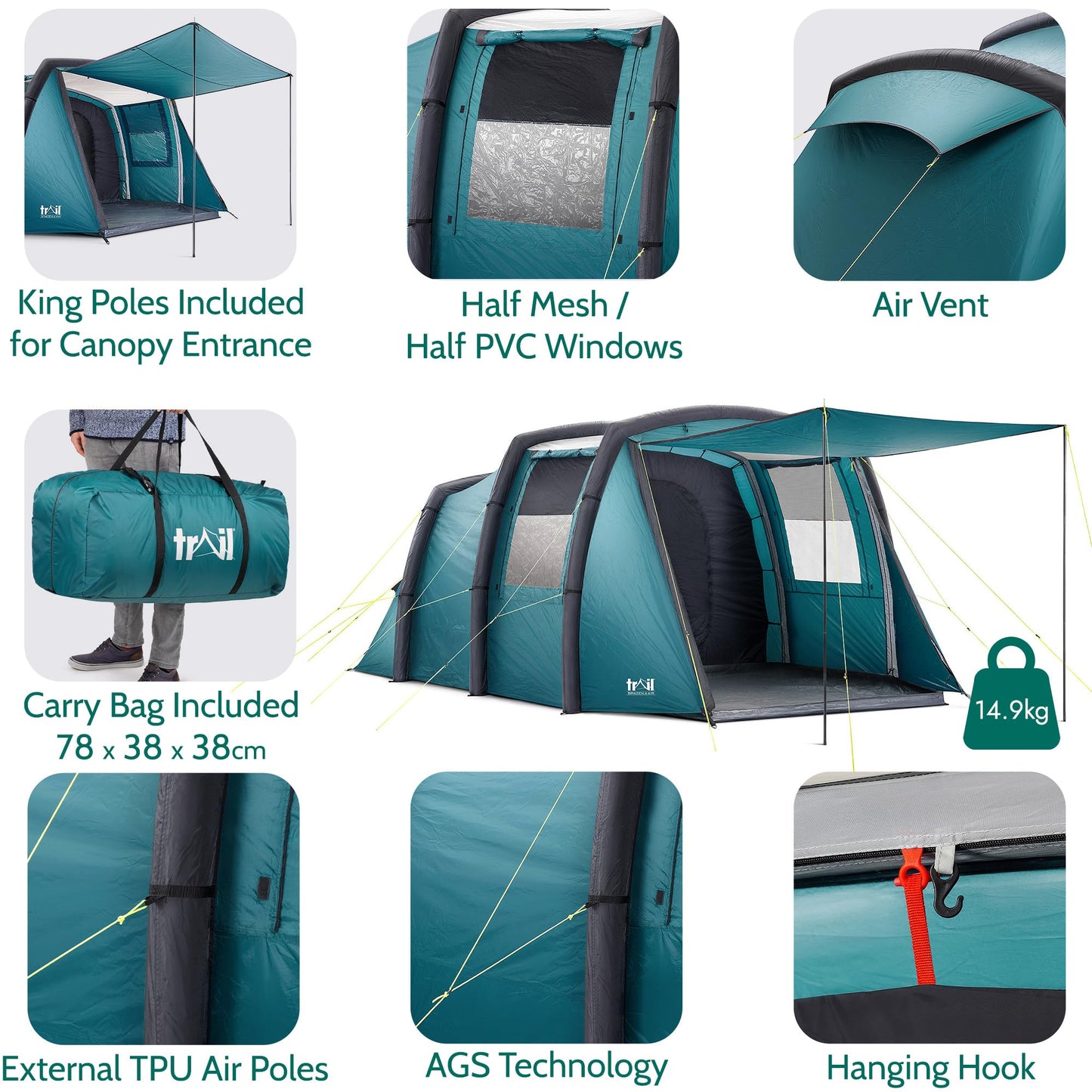 Trail Brazen 4 Man Air Tent, Dark Zone Bedroom, 5000mm