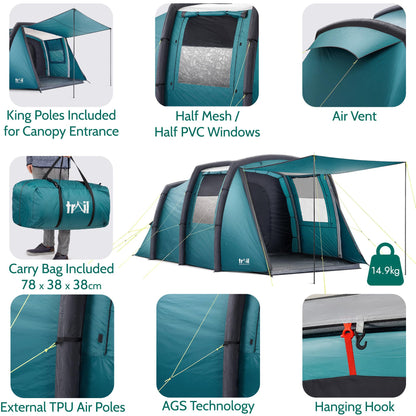 Trail Brazen 4 Man Air Tent, Dark Zone Bedroom, 5000mm