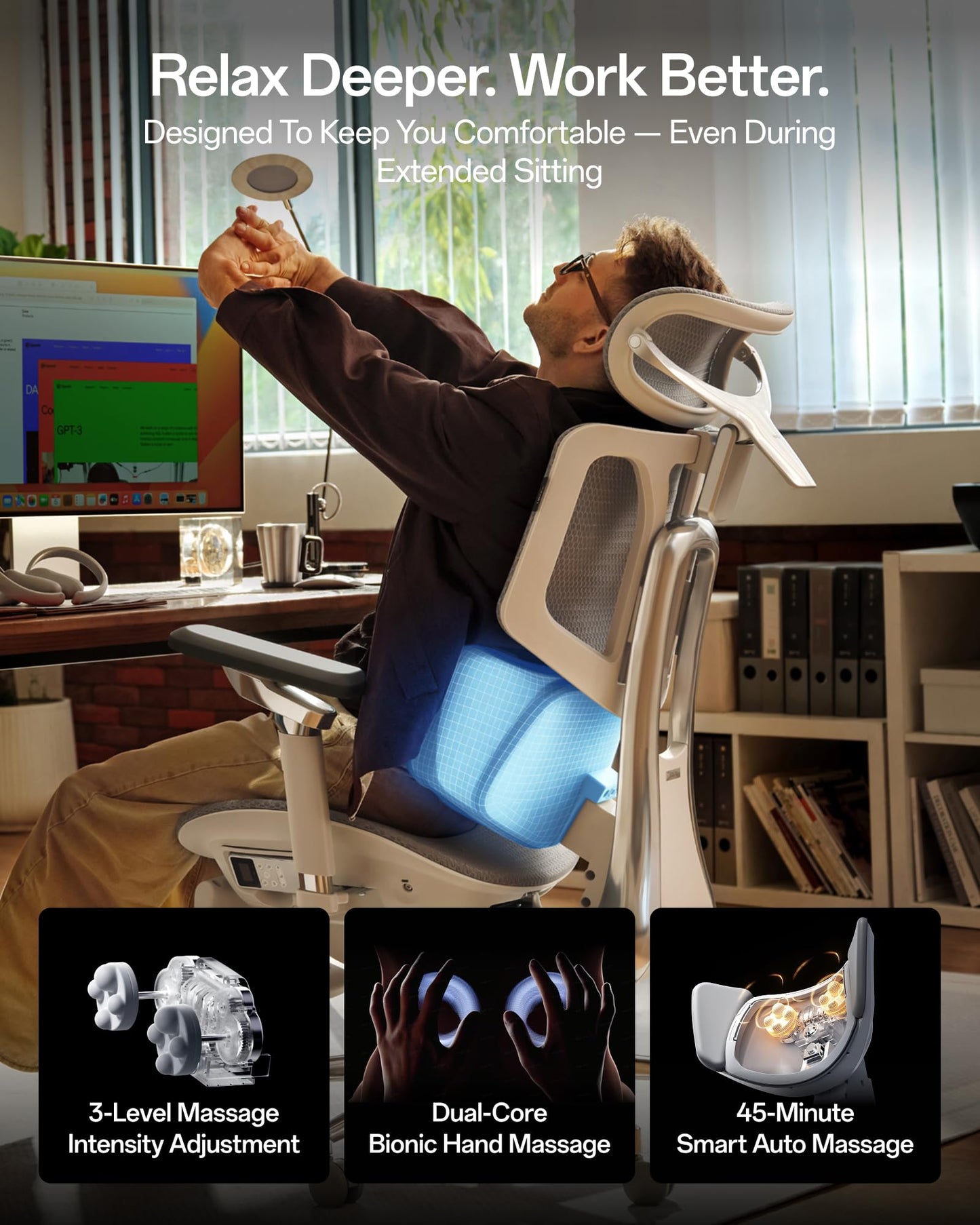 Hbada X7 Smart Ergonomic Office Chair – AI Lumbar Tracking, 8D Bionic Massage & Heating, 4D Dual-Axis Headrest, 720° Adjustable Armrests, Ventilated Mesh Seat with Cooling Fan, BIFMA Certified
