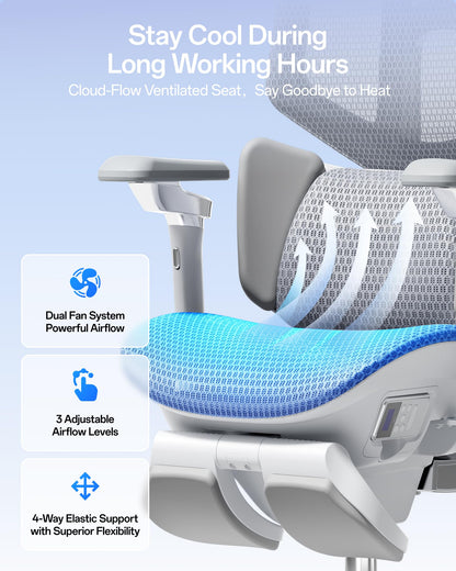 Hbada X7 Smart Ergonomic Office Chair – AI Lumbar Tracking, 8D Bionic Massage & Heating, 4D Dual-Axis Headrest, 720° Adjustable Armrests, Ventilated Mesh Seat with Cooling Fan, BIFMA Certified