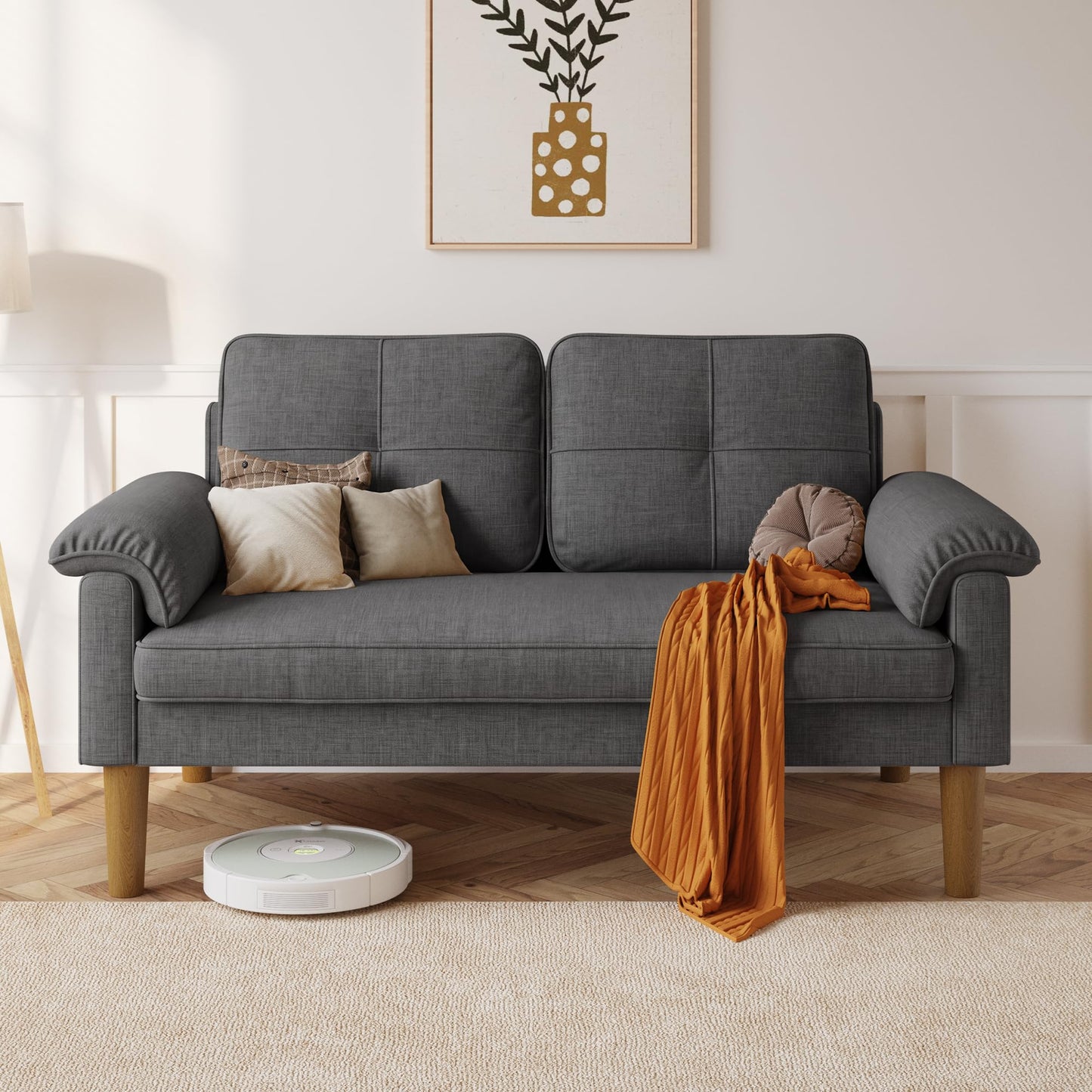 Xbro 2-Seater Sofa, Small Couch 2-Seater with Armrest and Side Pocket, Modern Fabric Couch for Living Room, Home, Office, Easy Assembly, 145 x 77 x 77 cm