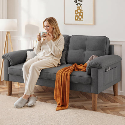 Xbro 2-Seater Sofa, Small Couch 2-Seater with Armrest and Side Pocket, Modern Fabric Couch for Living Room, Home, Office, Easy Assembly, 145 x 77 x 77 cm