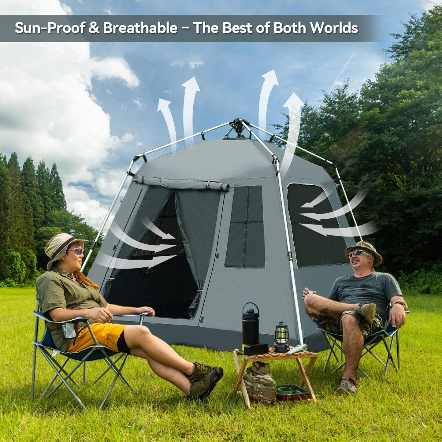 Instant Pop-Up Dome Tent 3-4 Person with Sunshade, Grey