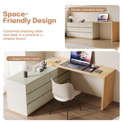 LumivoxNest Modern L-Shaped Desk with 6 Drawers, Adjustable Corner Desk 1.4m to 2.5m, White Computer Desk for Home Office, Study & Gaming