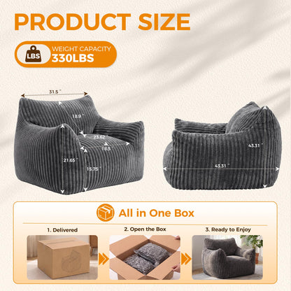 Hamlody Corduroy Bean Bag Chair, Premium Shredded Foam Single Sofa