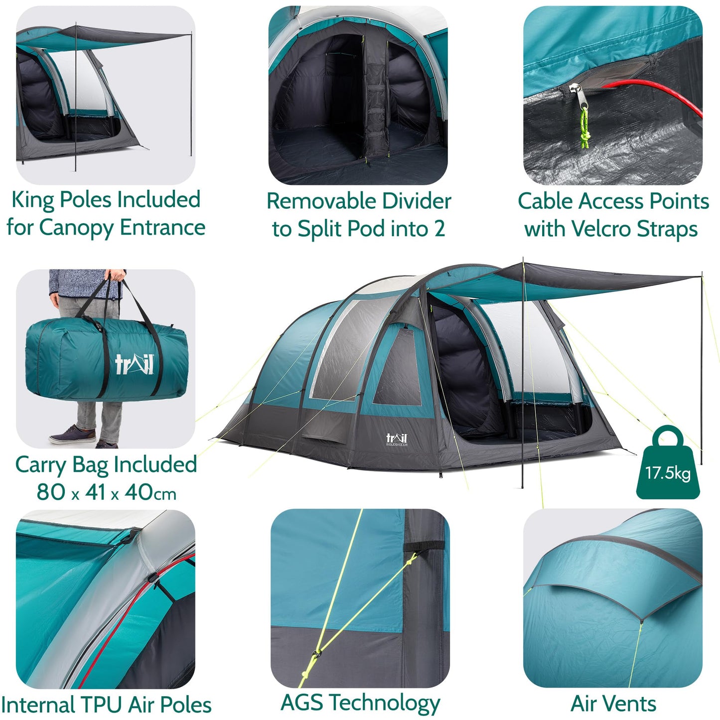 Trail Gidleigh 5 Man Air Tent, Dark Zone Bedroom, 5000mm