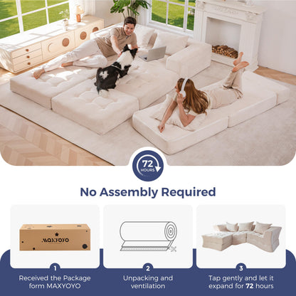MAXYOYO Modular Sectional Sofa Bed, Convertible Sofa Bed with Foldable Sleeper and Throw Pillow, Corduroy Tufted Floor Couch Boneless for Living Room, Bedroom, Guest Room, No Assembly