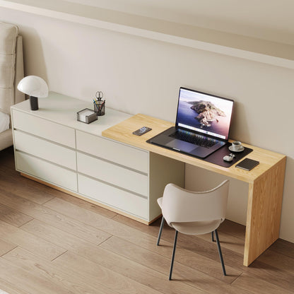 LumivoxNest Modern L-Shaped Desk with 6 Drawers, Adjustable Corner Desk 1.4m to 2.5m, White Computer Desk for Home Office, Study & Gaming