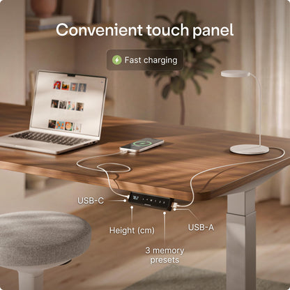Desktronic HomeOne Standing Desk 160x80cm – Dual Motor Electric Height Adjustable Desk with USB & USB-C Charging, 3 Memory Presets & Touchscreen Controller – Home Office