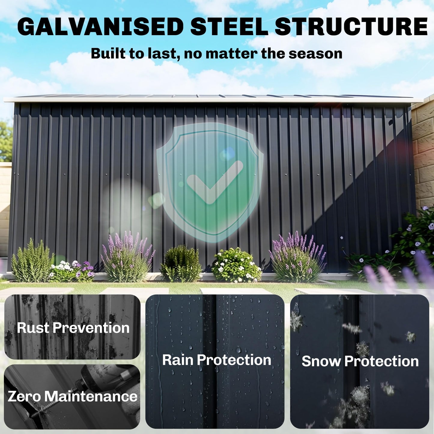 Outsunny 13 x 11ft Metal Garden Shed Waterproof Galvanised Grey