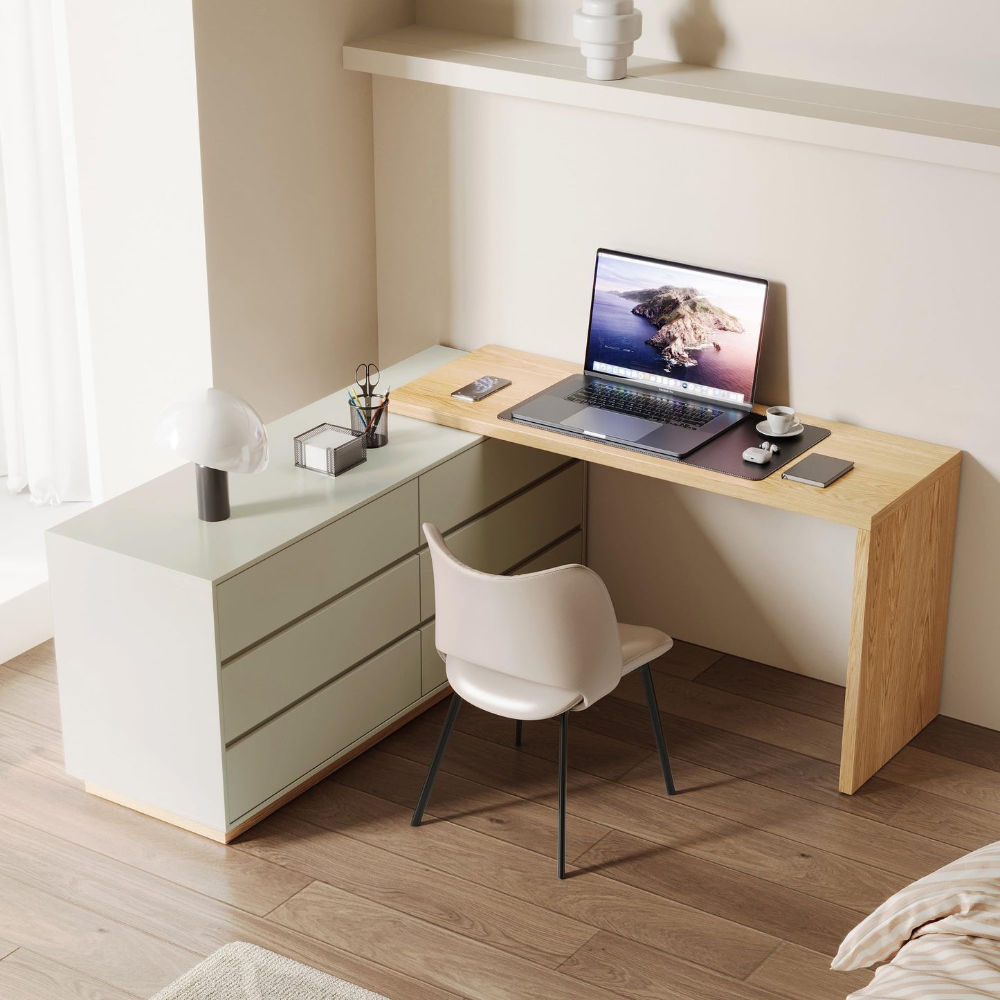 LumivoxNest Modern L-Shaped Desk with 6 Drawers, Adjustable Corner Desk 1.4m to 2.5m, White Computer Desk for Home Office, Study & Gaming