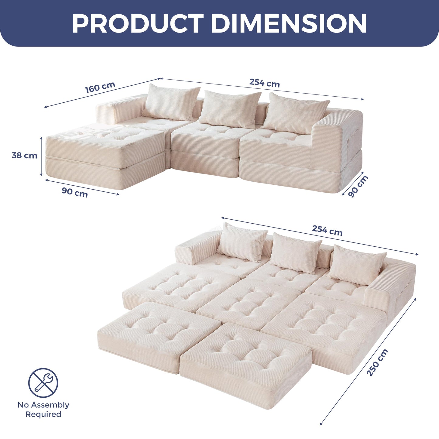 MAXYOYO Modular Sectional Sofa Bed, Convertible Sofa Bed with Foldable Sleeper and Throw Pillow, Corduroy Tufted Floor Couch Boneless for Living Room, Bedroom, Guest Room, No Assembly