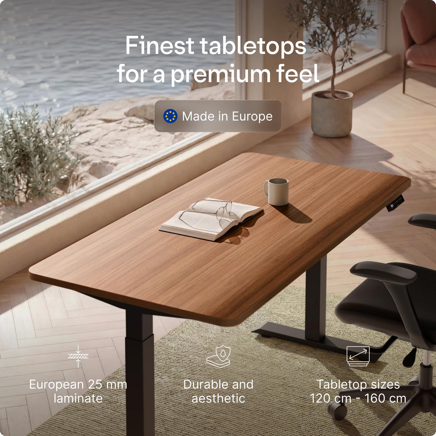 Desktronic HomeOne Standing Desk 160x80cm – Dual Motor Electric Height Adjustable Desk with USB & USB-C Charging, 3 Memory Presets & Touchscreen Controller – Home Office