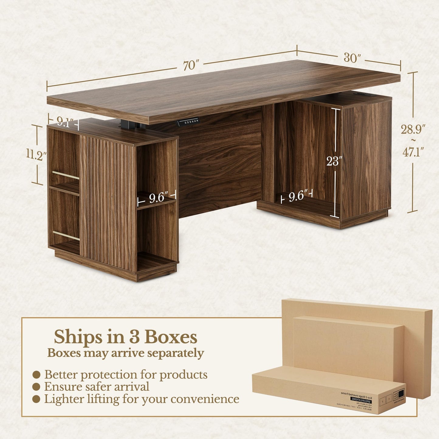 HUANUO 178×76cm Electric Standing Desk with Storage for Home Office