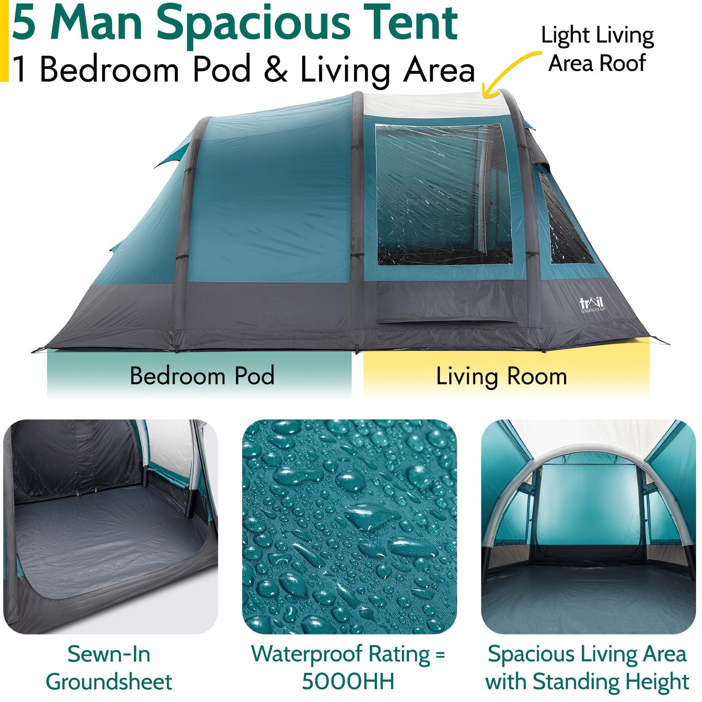 Trail Gidleigh 5 Man Air Tent, Dark Zone Bedroom, 5000mm