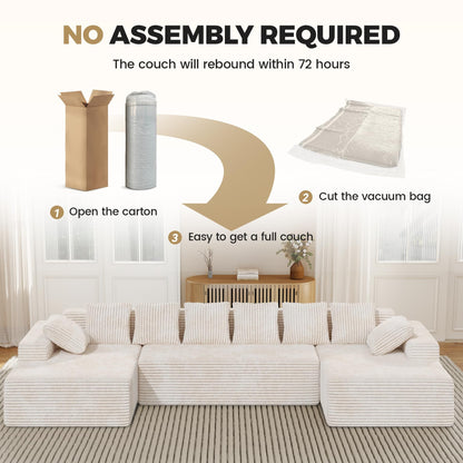131'' Modular Sectional Sofa with Chaise Lounge, U-Shaped Cloud Couches for Living Room, No Assembly Required Corduroy Boneless Couch, Beige