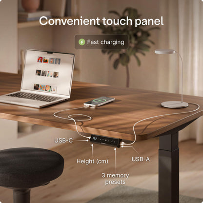 Desktronic HomeOne Standing Desk 160x80cm – Dual Motor Electric Height Adjustable Desk with USB & USB-C Charging, 3 Memory Presets & Touchscreen Controller – Home Office