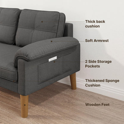 Xbro 2-Seater Sofa, Small Couch 2-Seater with Armrest and Side Pocket, Modern Fabric Couch for Living Room, Home, Office, Easy Assembly, 145 x 77 x 77 cm