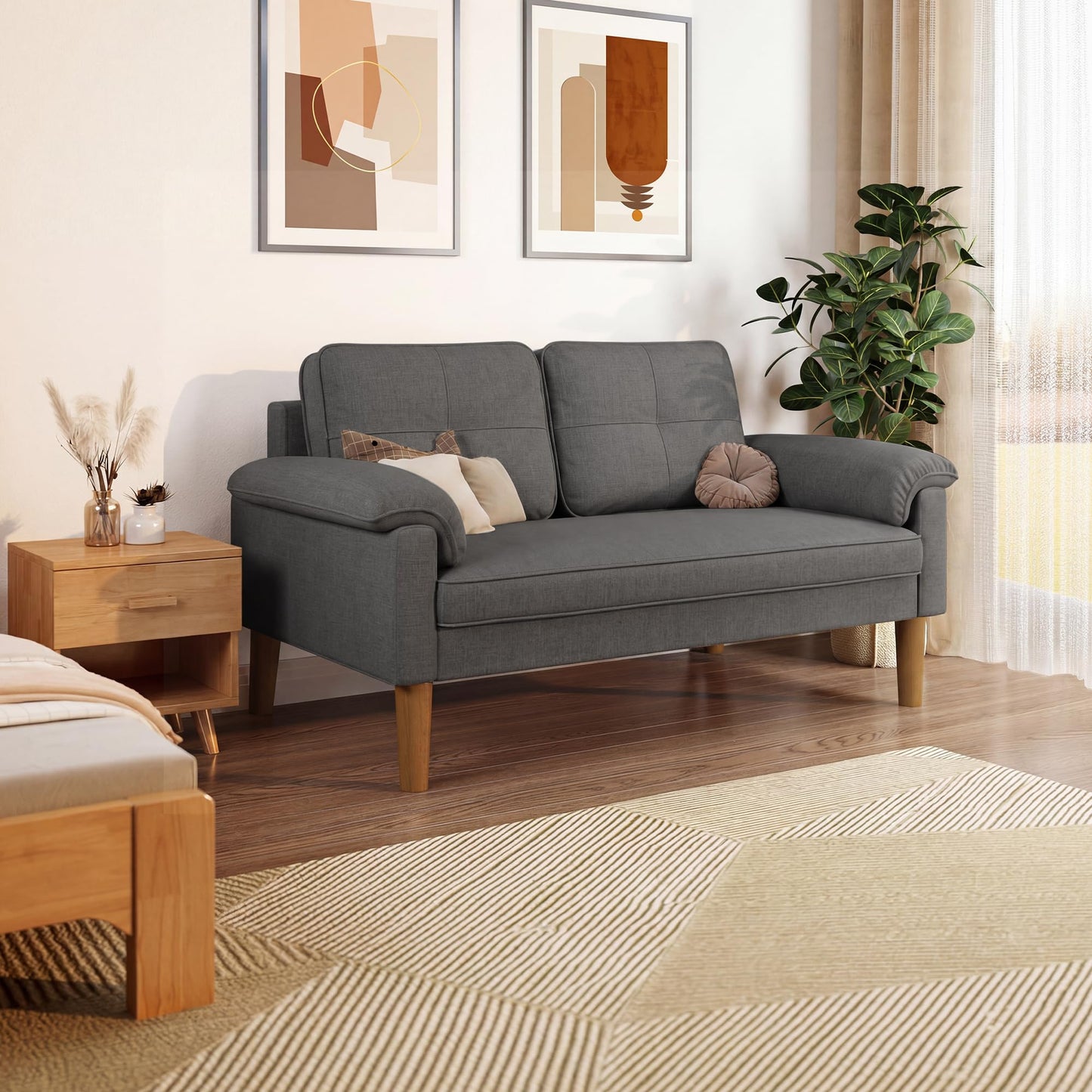 Xbro 2-Seater Sofa, Small Couch 2-Seater with Armrest and Side Pocket, Modern Fabric Couch for Living Room, Home, Office, Easy Assembly, 145 x 77 x 77 cm