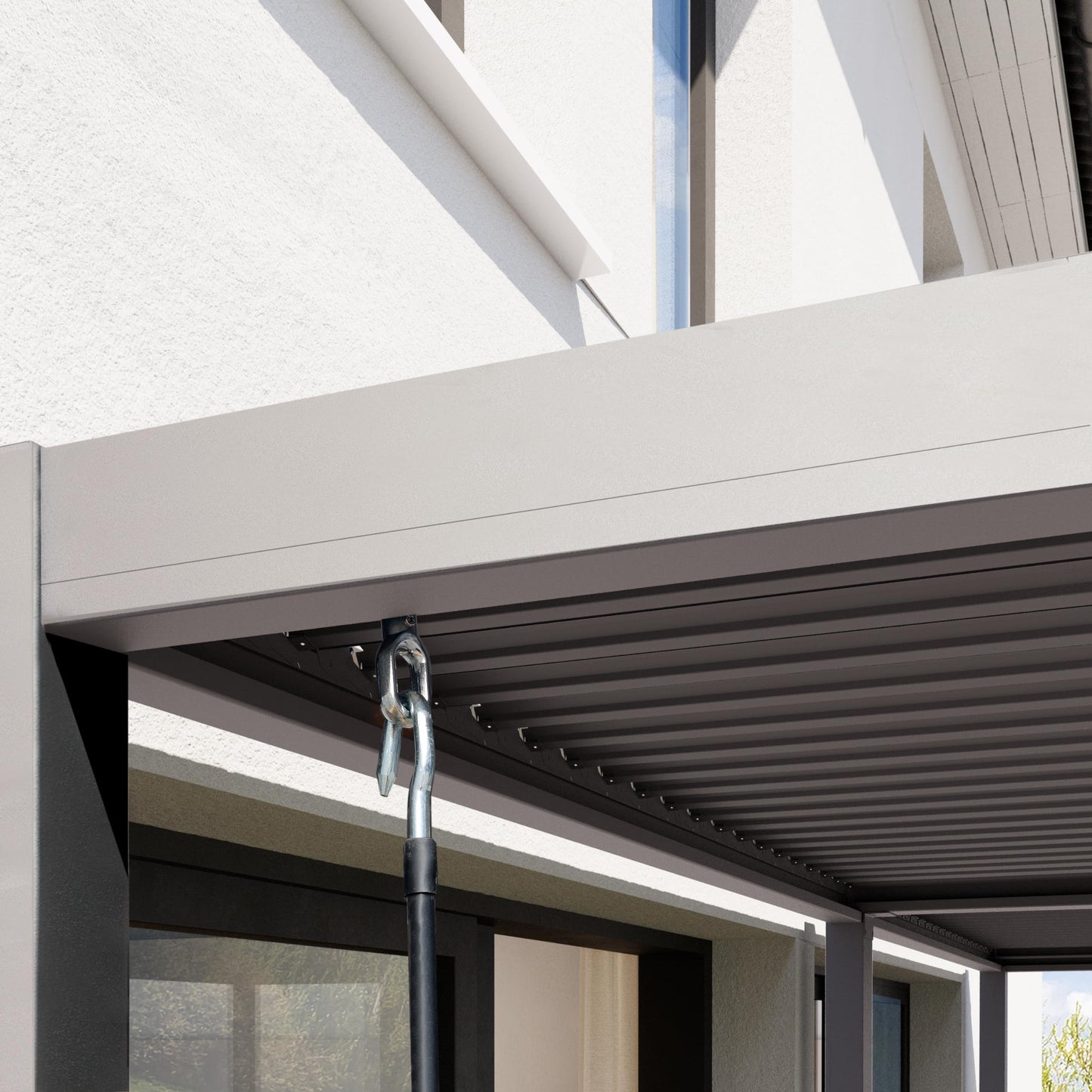 PRIMEYARD Pergola 3x6 m aluminium posts with louvered steel roof grey canopy