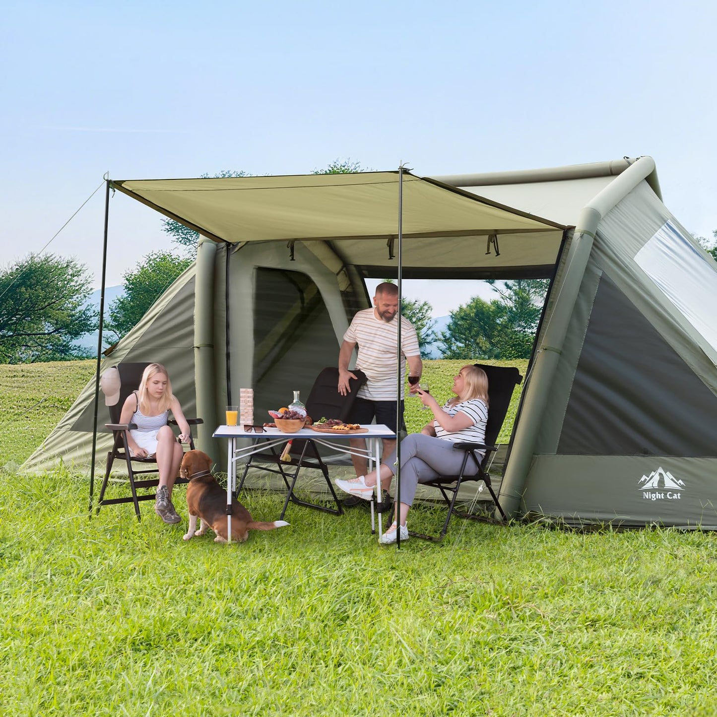 Night Cat 8 Man Inflatable Air Tent, 2 Bedroom, Green