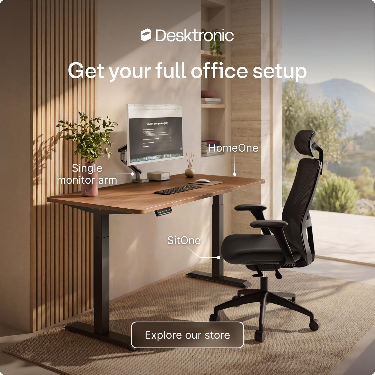 Desktronic HomeOne Standing Desk 160x80cm – Dual Motor Electric Height Adjustable Desk with USB & USB-C Charging, 3 Memory Presets & Touchscreen Controller – Home Office
