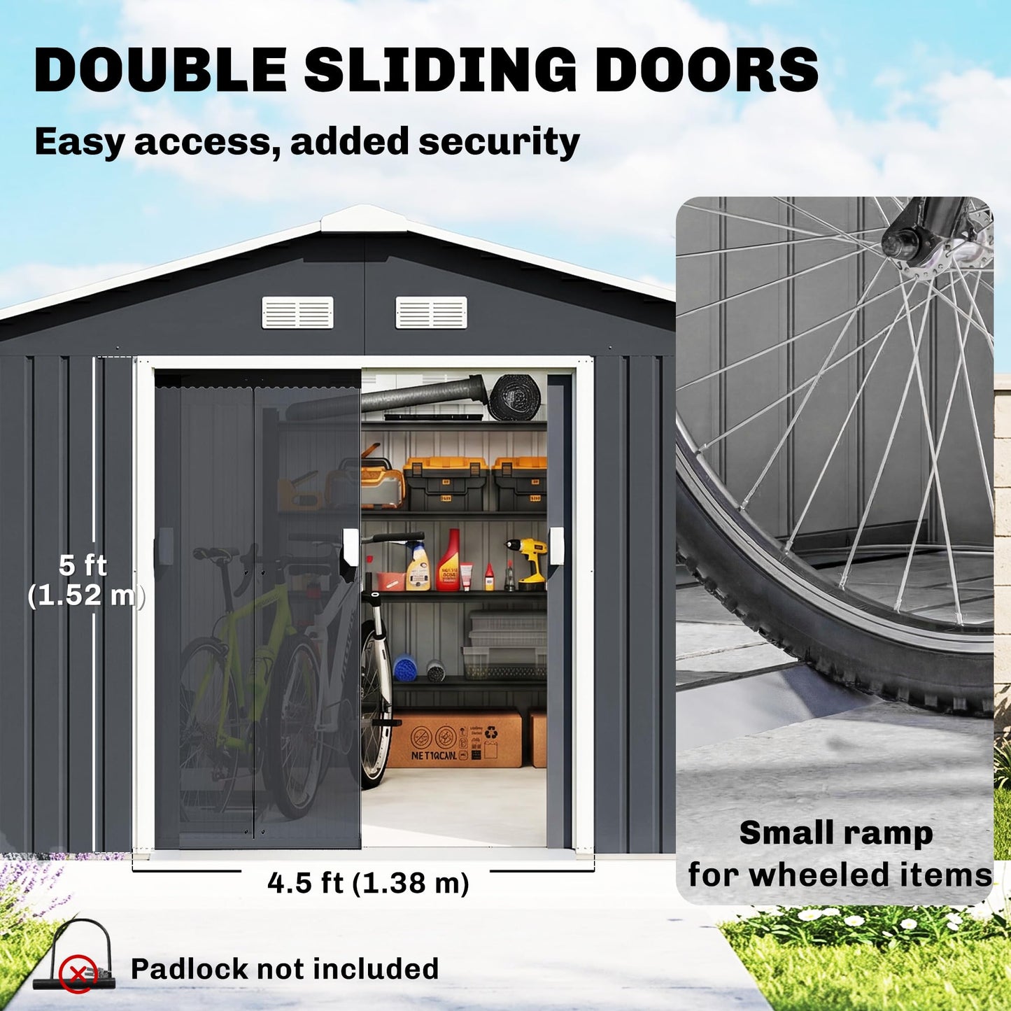 Outsunny 13 x 11ft Metal Garden Shed Waterproof Galvanised Grey