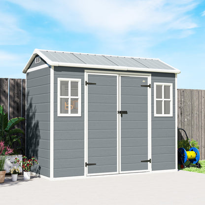 Outsunny 8 x 4 ft Resin Garden Shed Wood-Effect with Floor, Light Grey