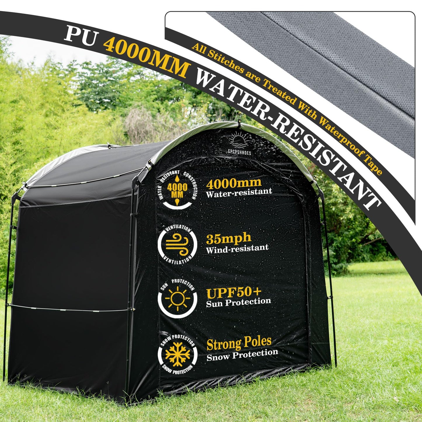 EPCPSHADES Bike Storage Shed Tent, Waterproof Portable Bicycle Cover with 30% More Top Storage Space for 2/3/4/5 Bikes,Clips Easy Setup Outdoor Sheds Shelter for Motorcycle, Garden Tools, Lawn Mower