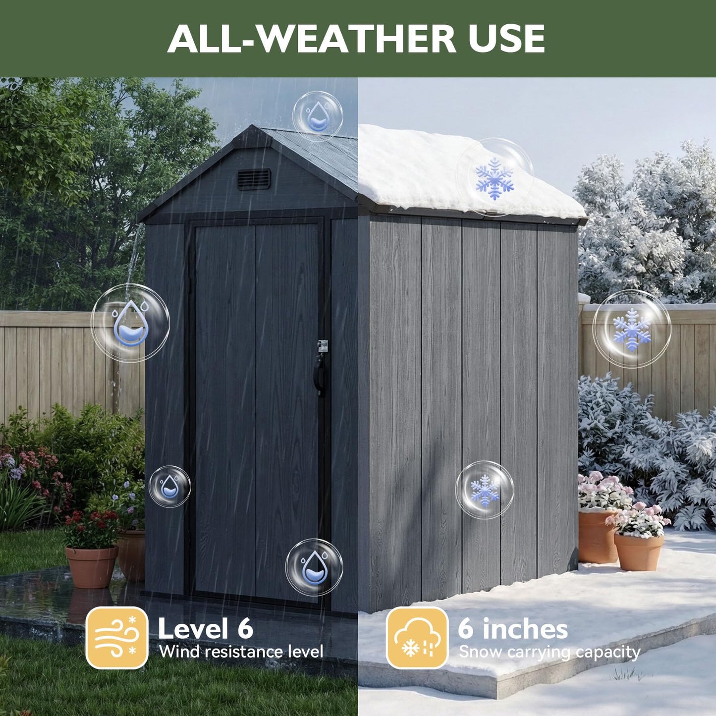 Aoxun 4×6 FT All-Weather Resin Storage Shed, Outdoor Plastic Tool Shed with Reinforced Floor, Lockable Door, Window & Vent for Garden Patio Backyard, Stores Bike, Garbage Can & Yard Gear, Dark Gray