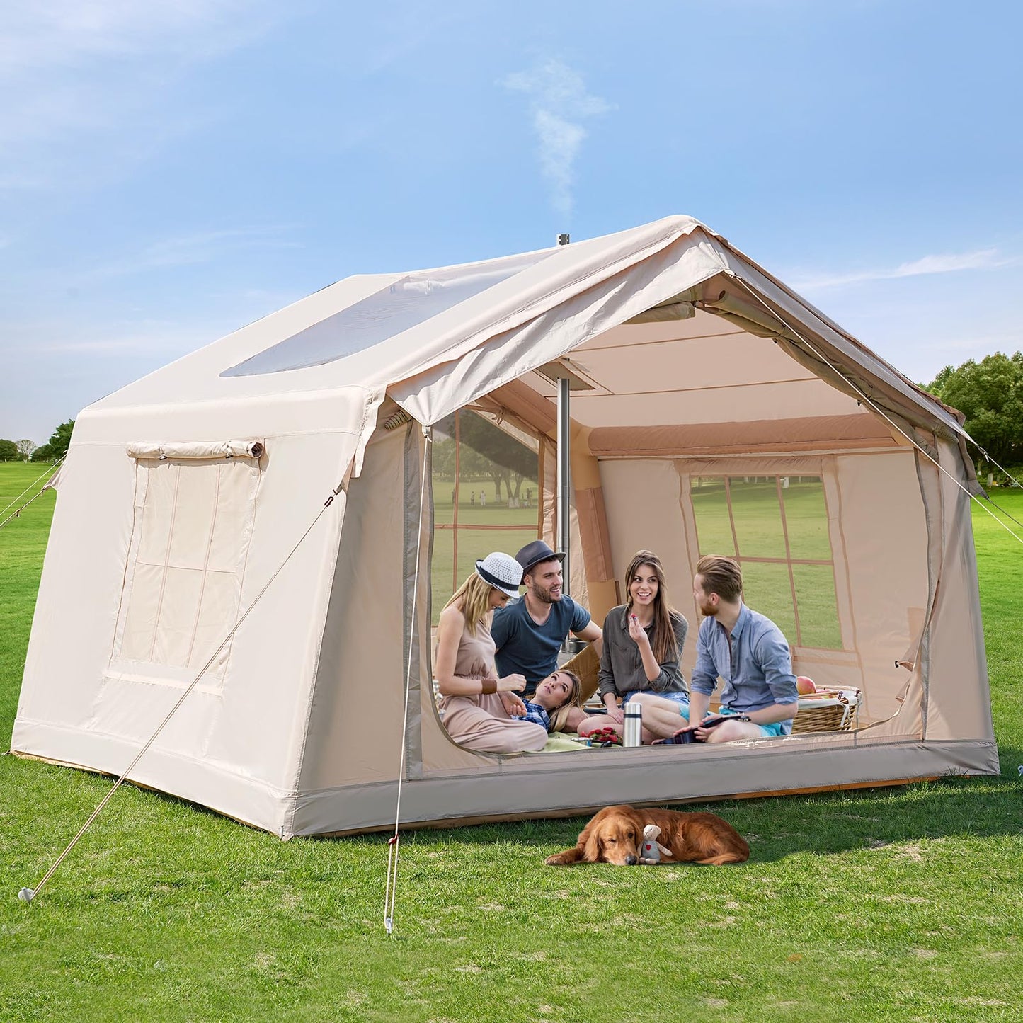 MOPHOTO Inflatable Tent 4-6 Person with Pump, Beige