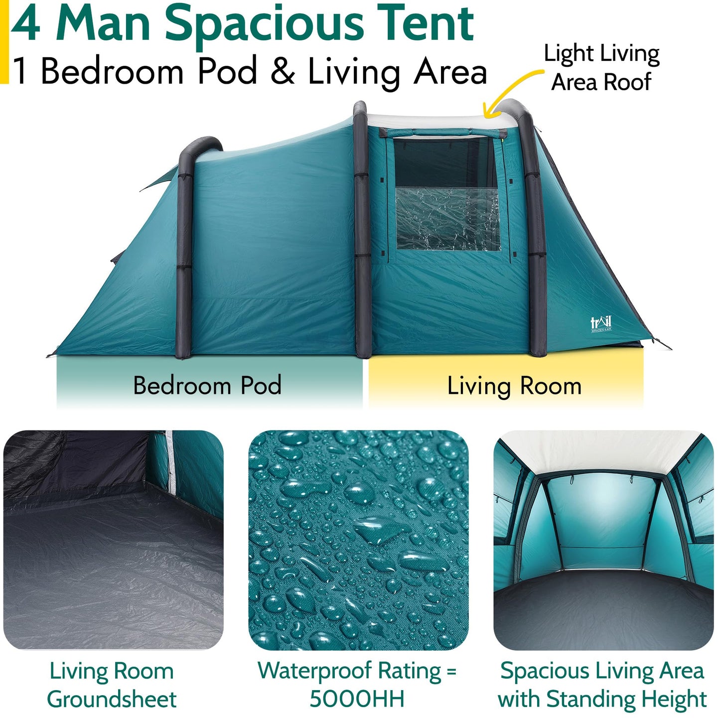 Trail Brazen 4 Man Air Tent, Dark Zone Bedroom, 5000mm
